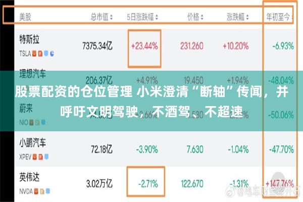 股票配资的仓位管理 小米澄清“断轴”传闻，并呼吁文明驾驶，不酒驾、不超速