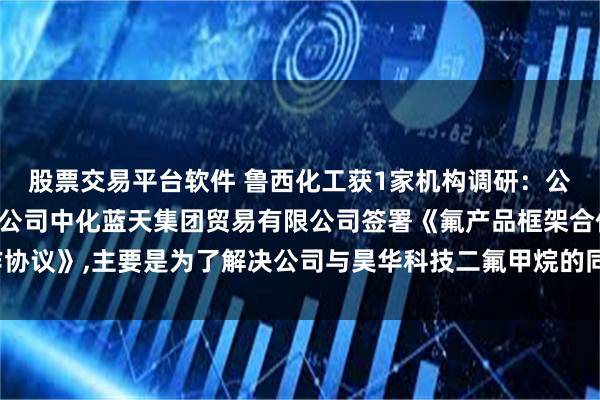 股票交易平台软件 鲁西化工获1家机构调研：公司子公司与昊华科技子公司中化蓝天集团贸易有限公司签署《氟产品框架合作协议》,主要是为了解决公司与昊华科技二氟甲烷的同业竞争事项（附调研问答）