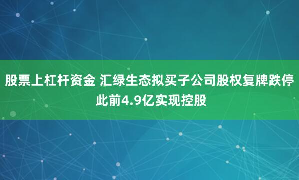 股票上杠杆资金 汇绿生态拟买子公司股权复牌跌停 此前4.9亿实现控股
